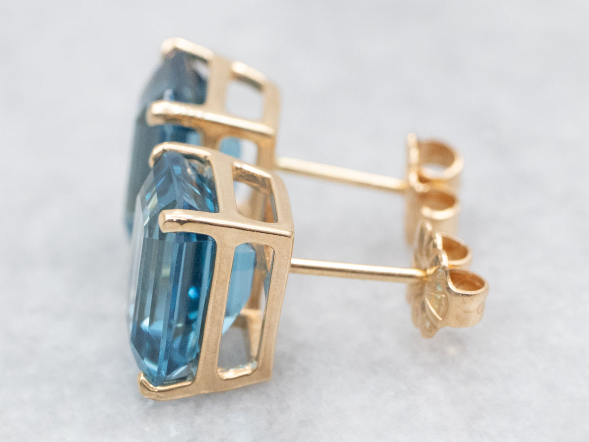 Vibrant Blue Topaz Stud Earrings