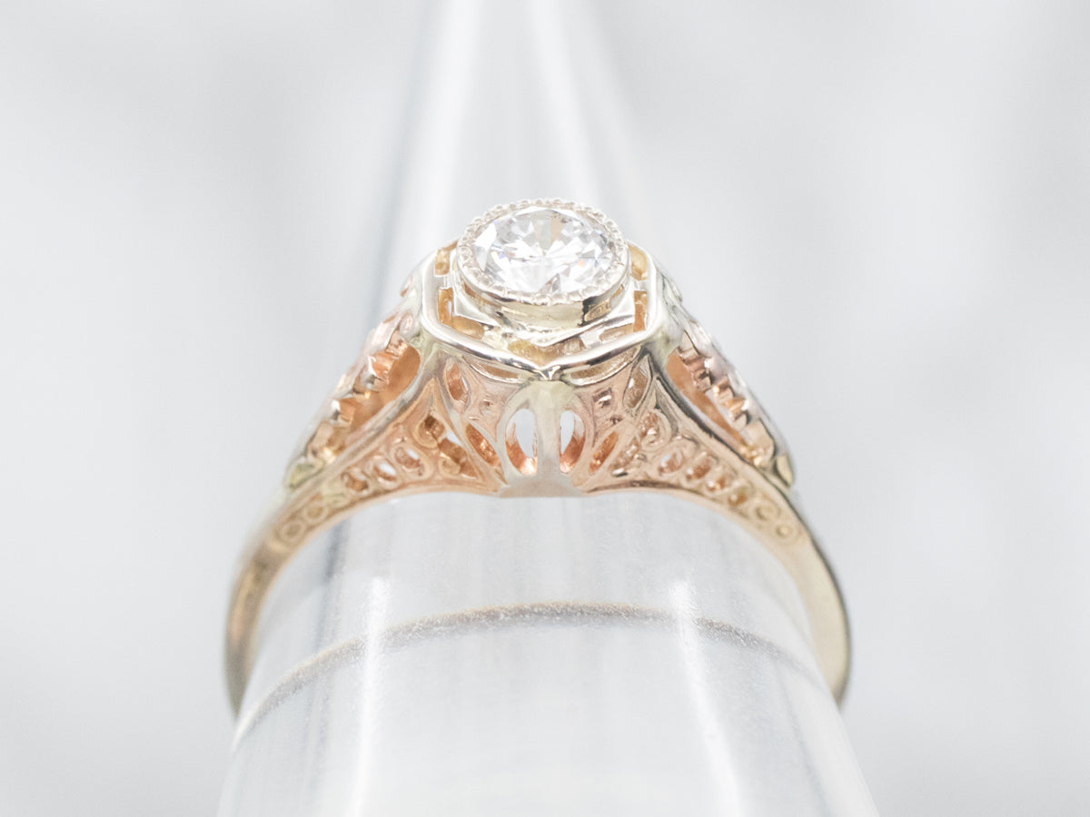 Two Tone Diamond Solitaire Engagement Ring