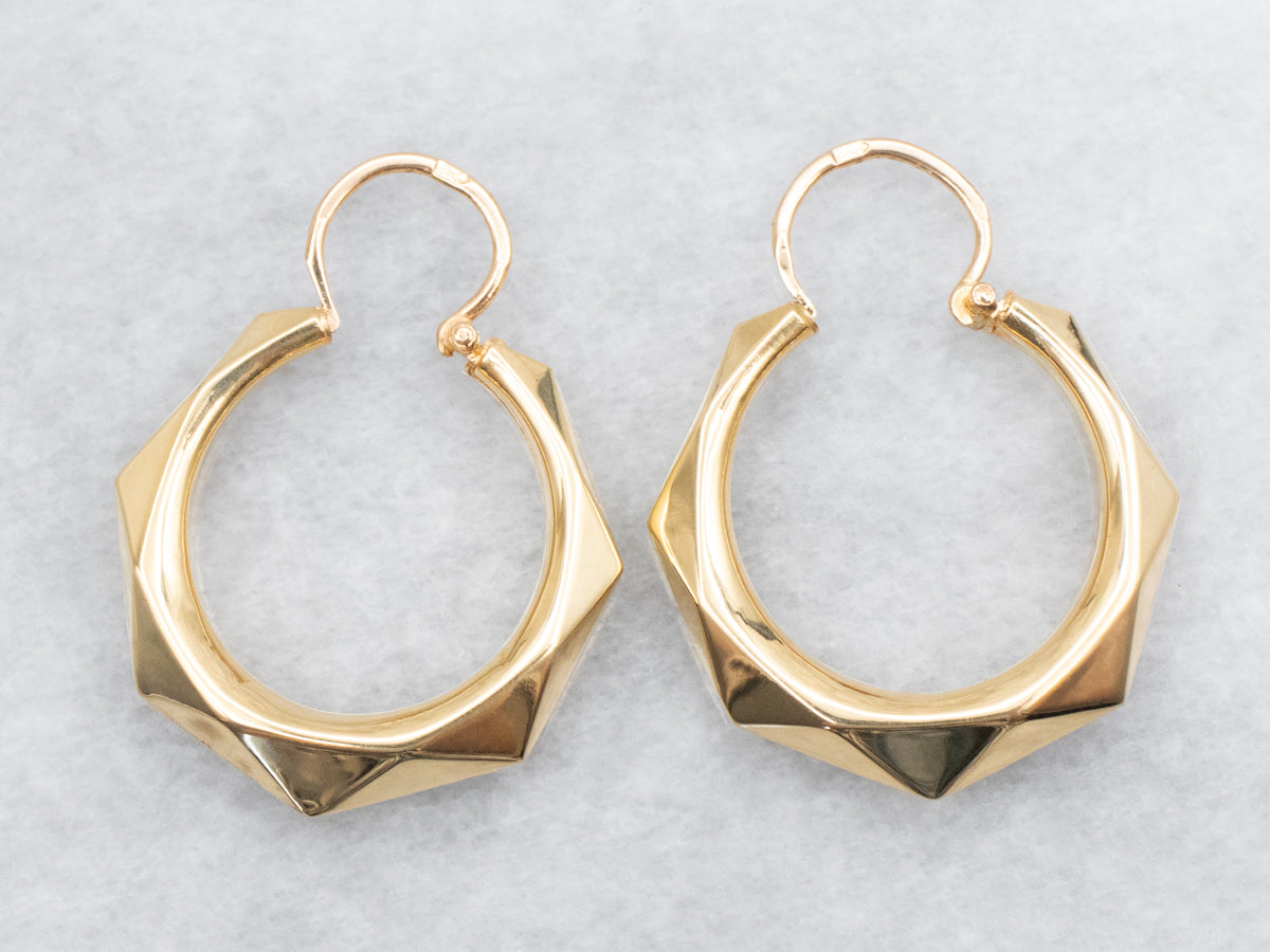 Yellow Gold Faceted Hoop Earrings