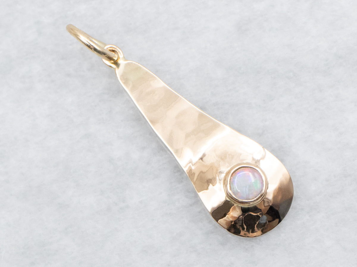 Yellow Gold Hammered Pendant with Opal Accent