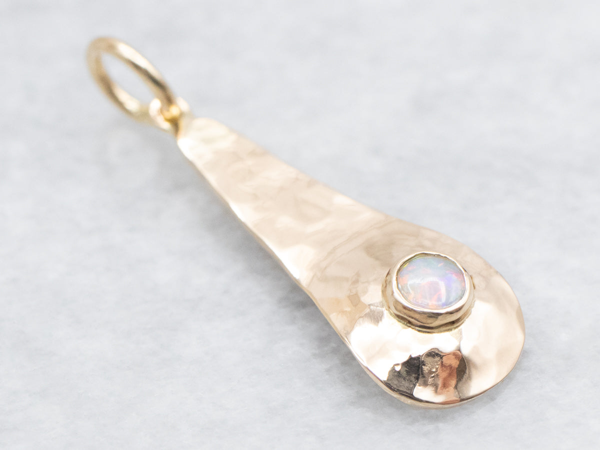 Yellow Gold Hammered Pendant with Opal Accent