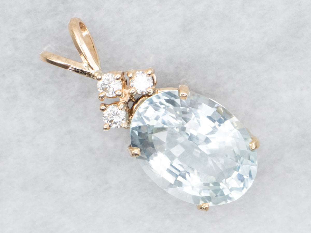 Yellow Gold Aquamarine Pendant with Diamond Accents