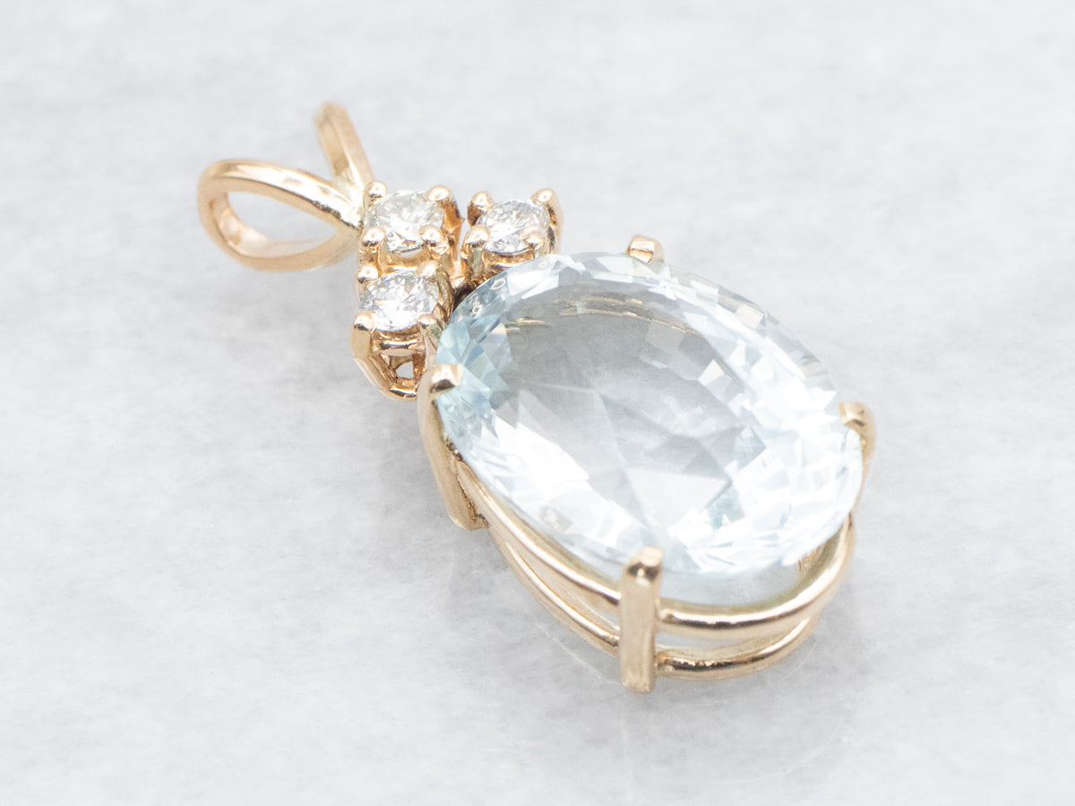 Yellow Gold Aquamarine Pendant with Diamond Accents