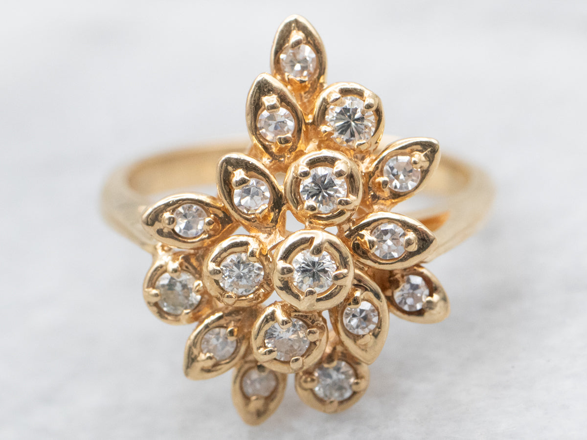 Yellow Gold Floral Diamond Cluster Ring