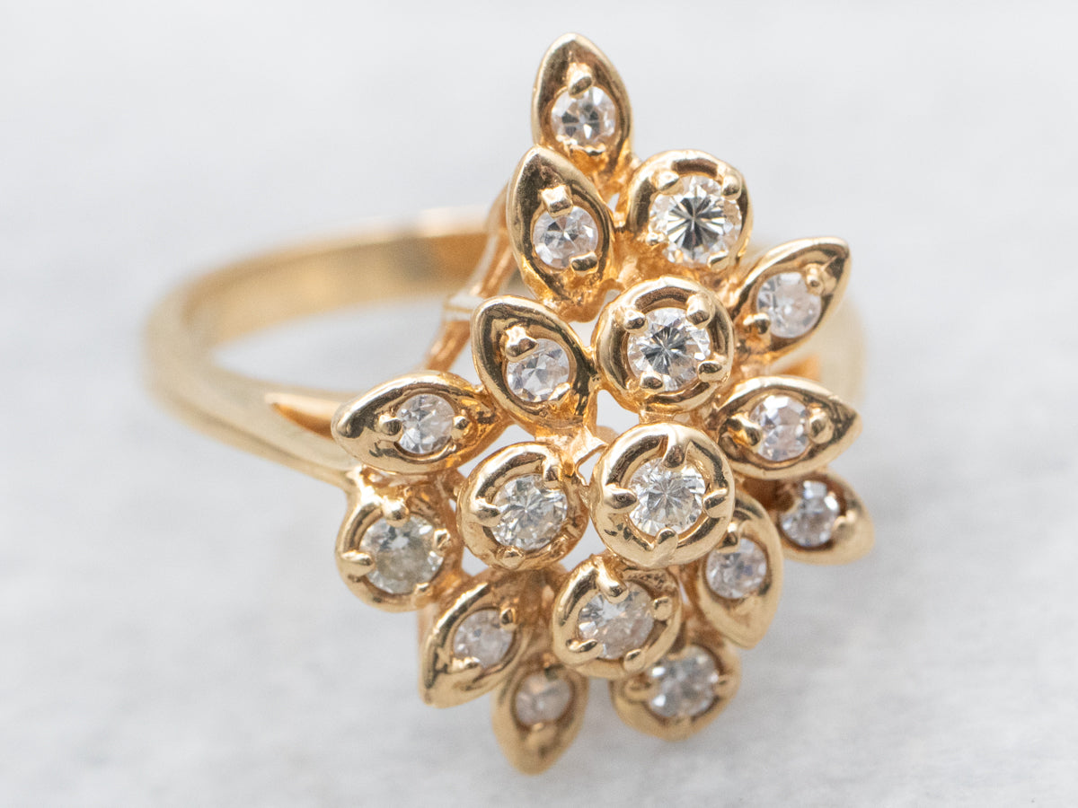 Yellow Gold Floral Diamond Cluster Ring