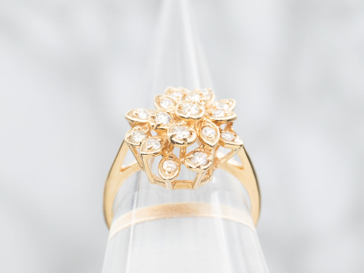 Yellow Gold Floral Diamond Cluster Ring