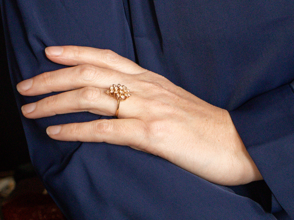 Yellow Gold Floral Diamond Cluster Ring