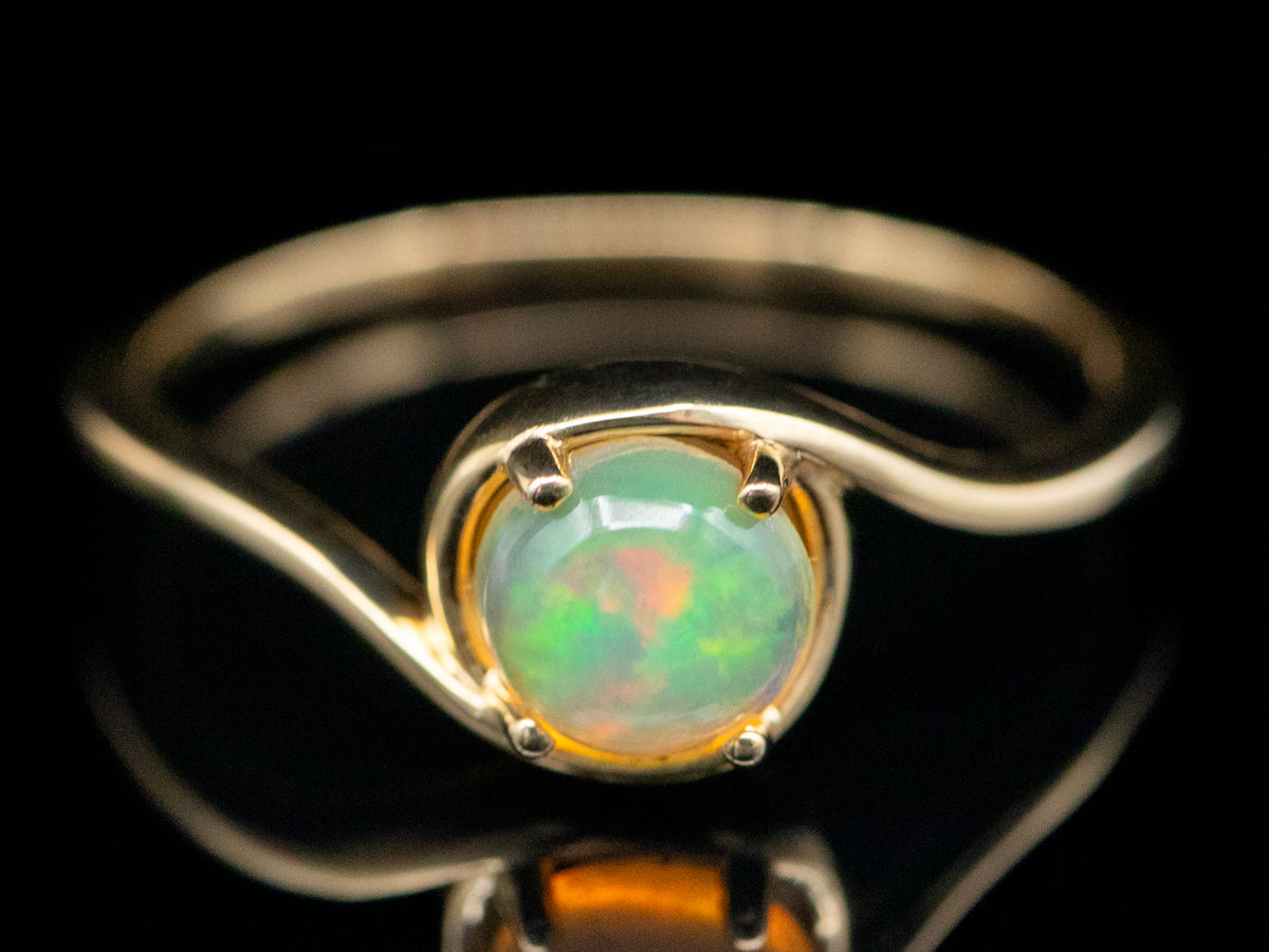 Vintage Yellow Gold Opal Solitaire Bypass Ring