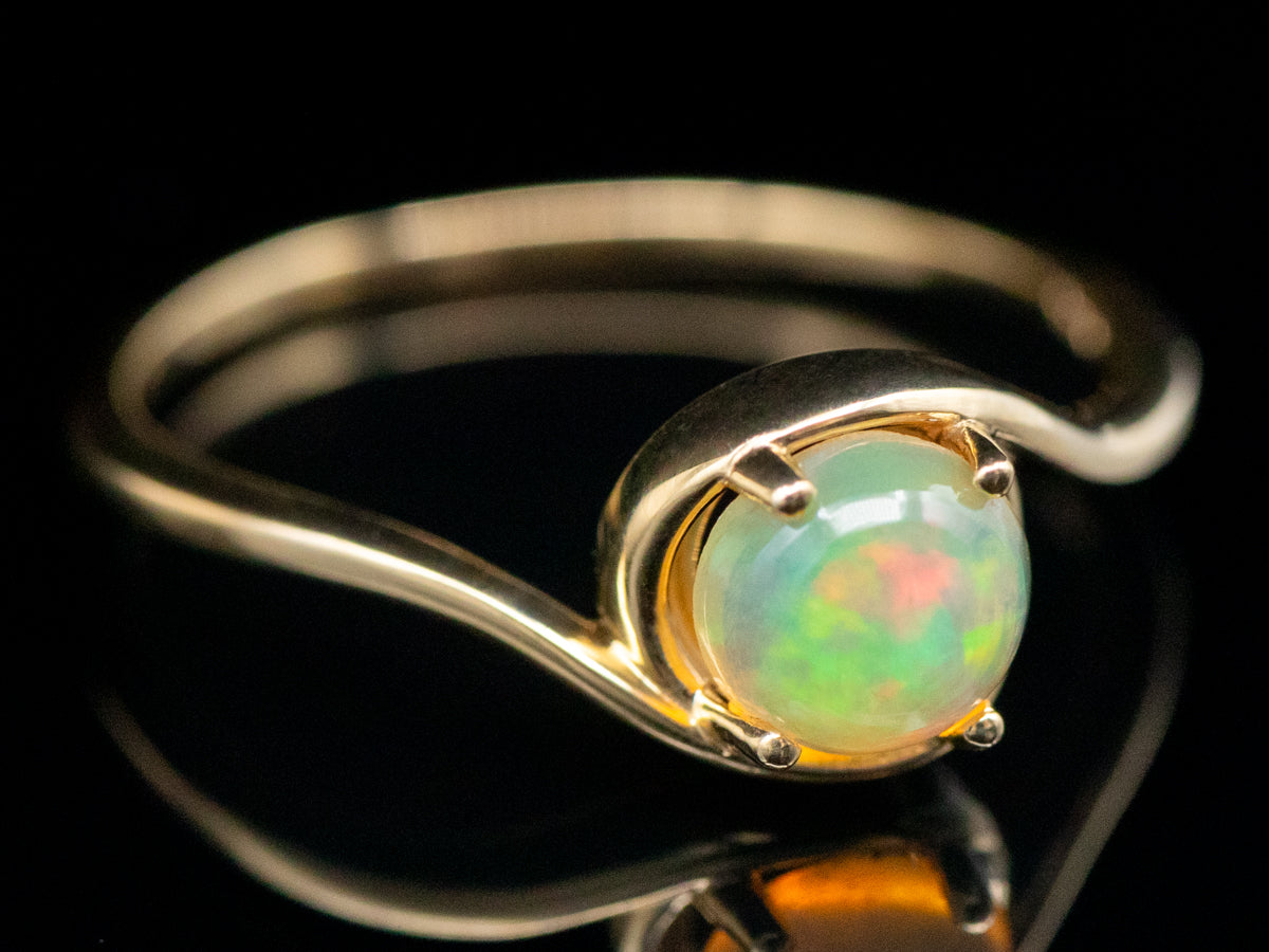 Vintage Yellow Gold Opal Solitaire Bypass Ring