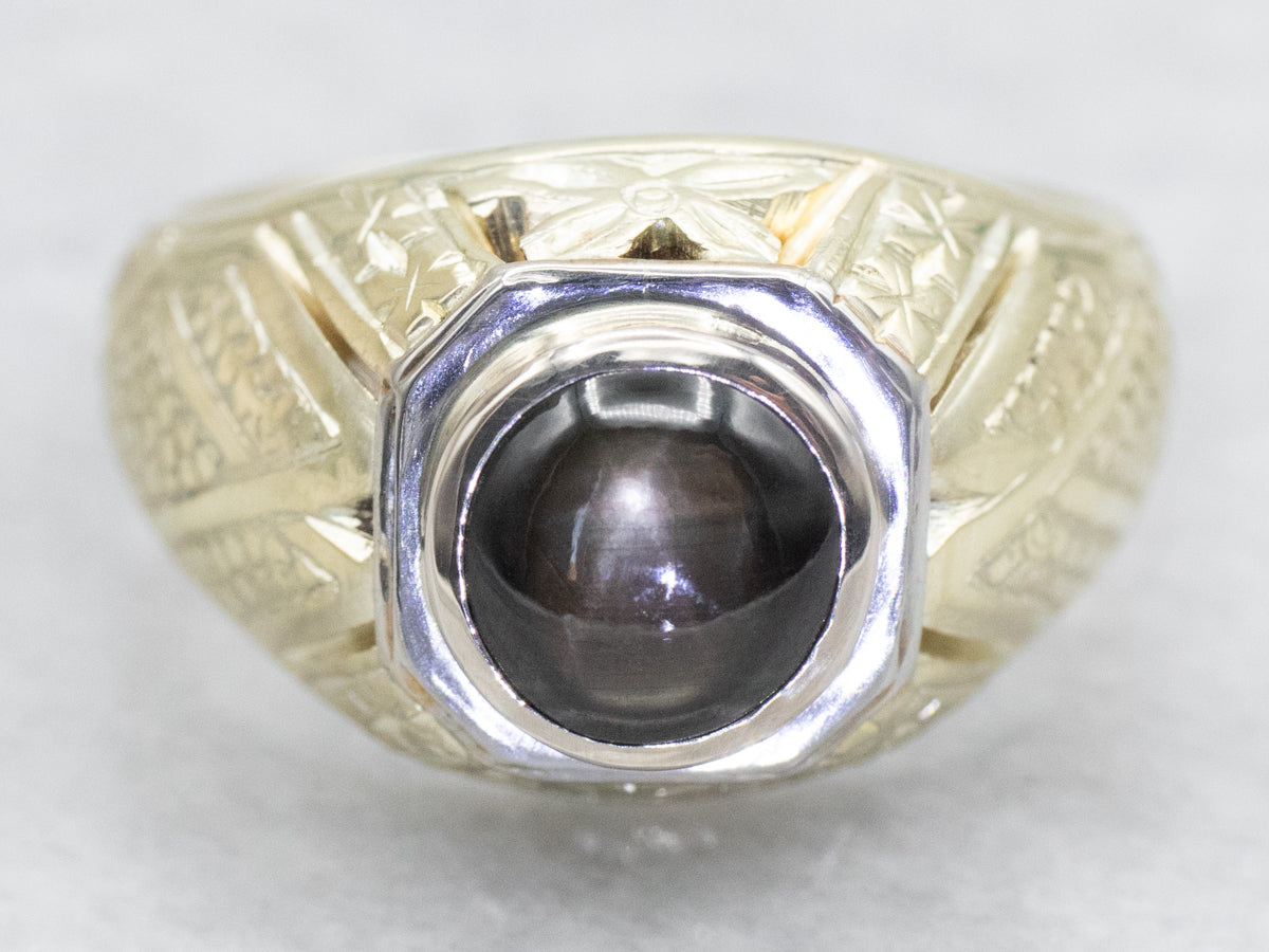 Antique Gold Star Sapphire Solitaire Ring