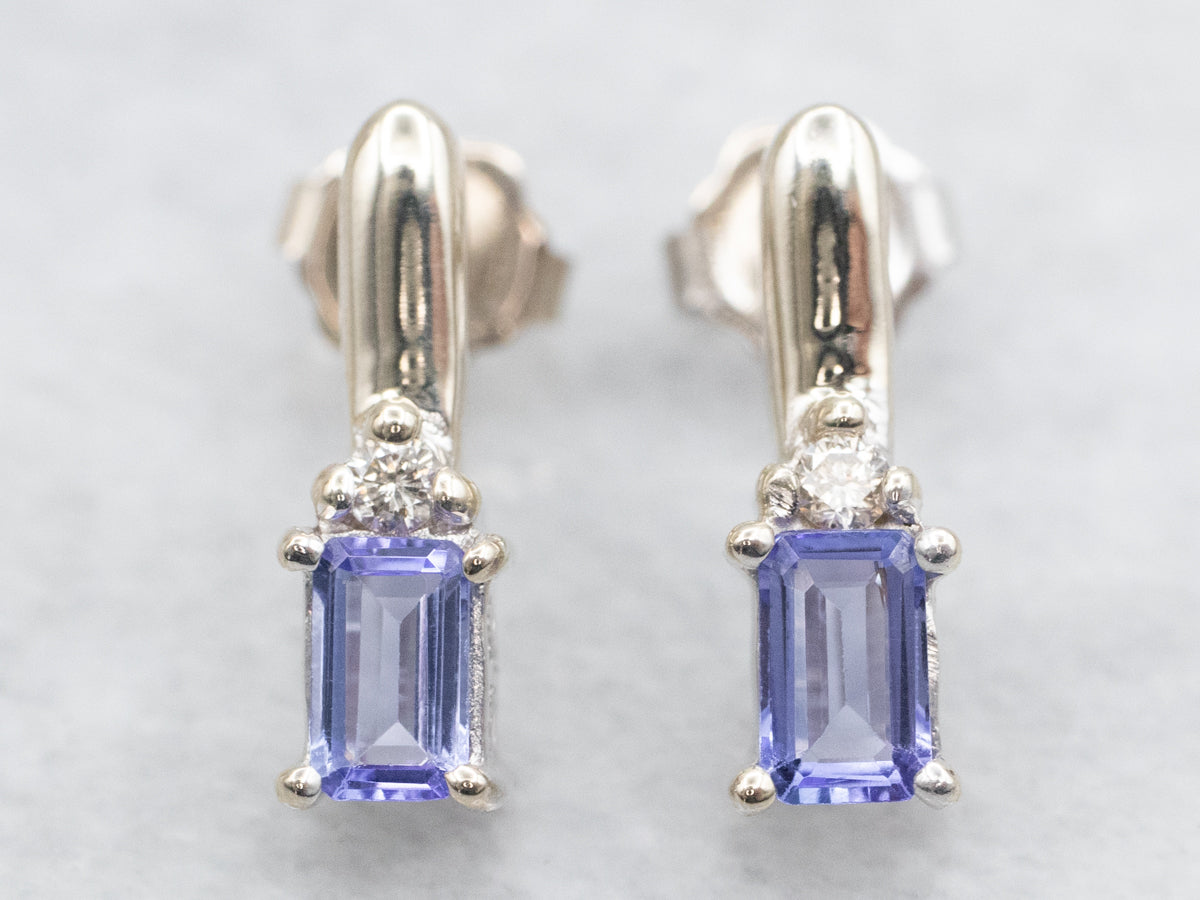 White Gold Tanzanite Earrings with Diamond Accents