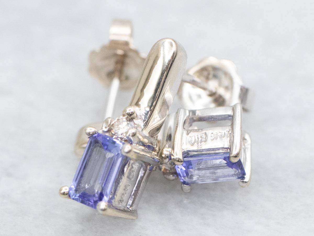 White Gold Tanzanite Earrings with Diamond Accents