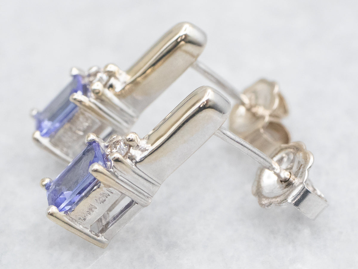 White Gold Tanzanite Earrings with Diamond Accents