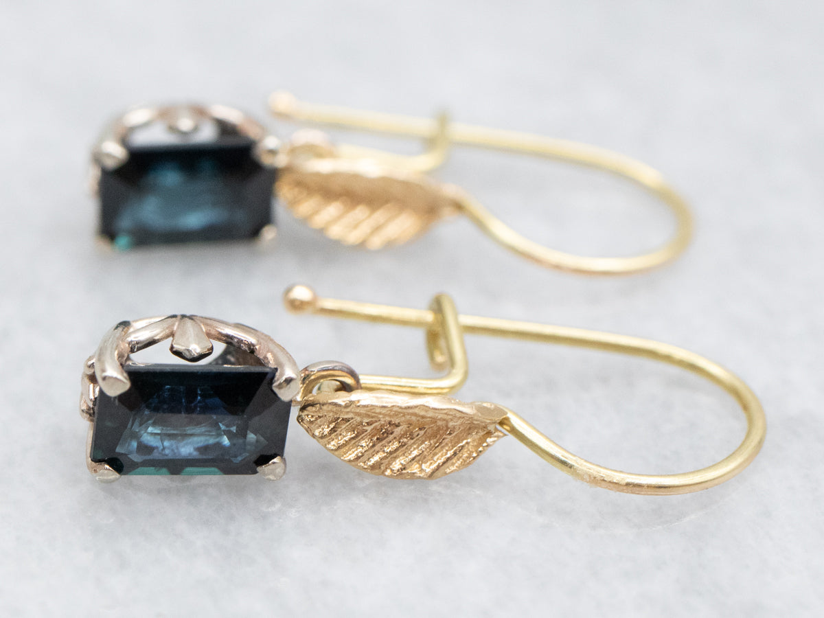 Two Tone Botanical Sapphire Drop Earrings