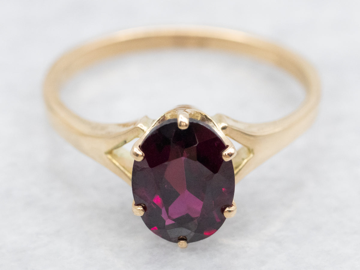 Yellow Gold Rhodolite Garnet Solitaire Ring