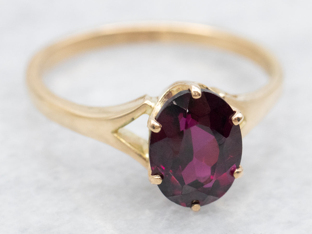 Yellow Gold Rhodolite Garnet Solitaire Ring