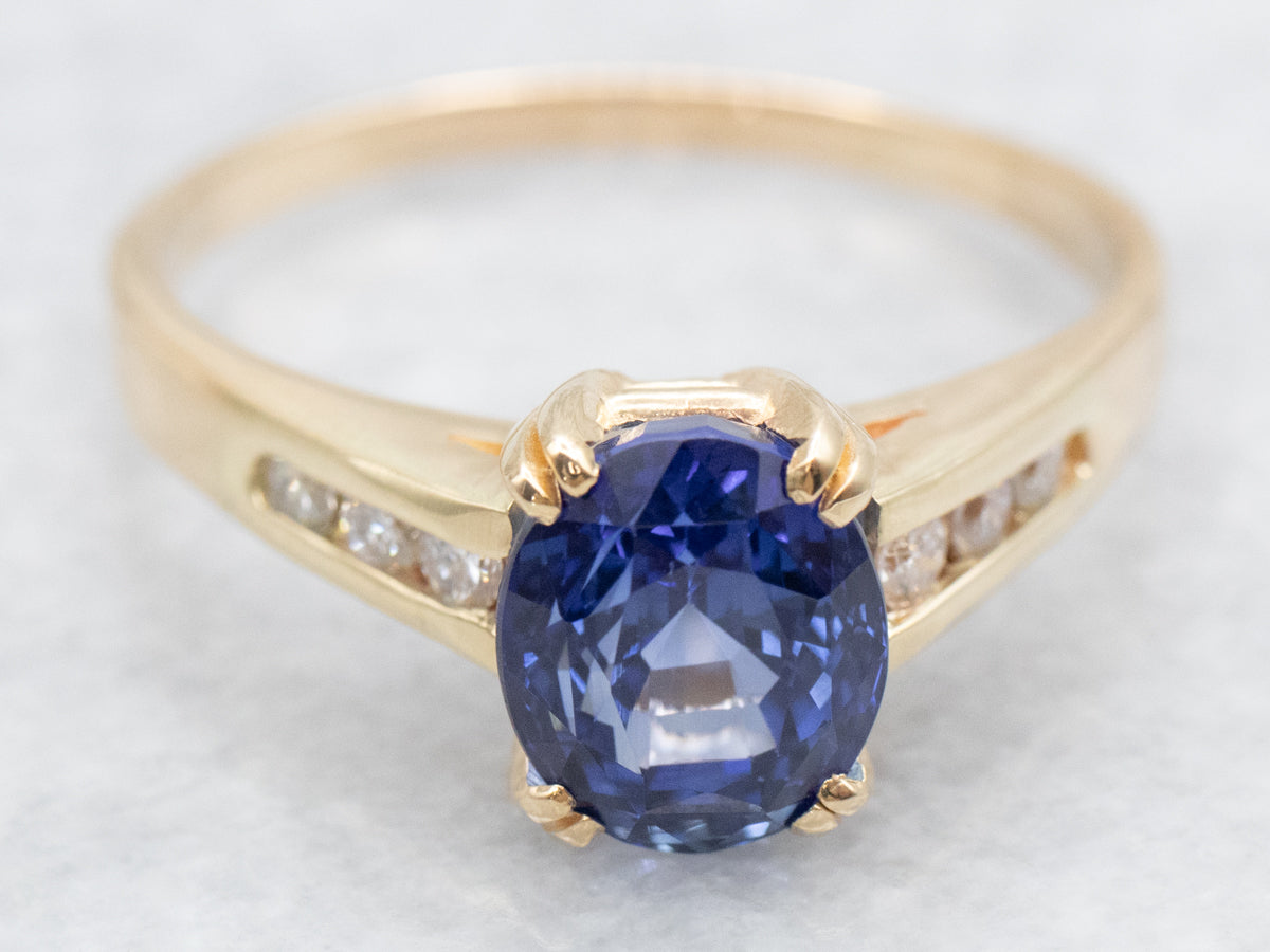 Yellow Gold Sapphire Engagement Ring with Diamond Accents