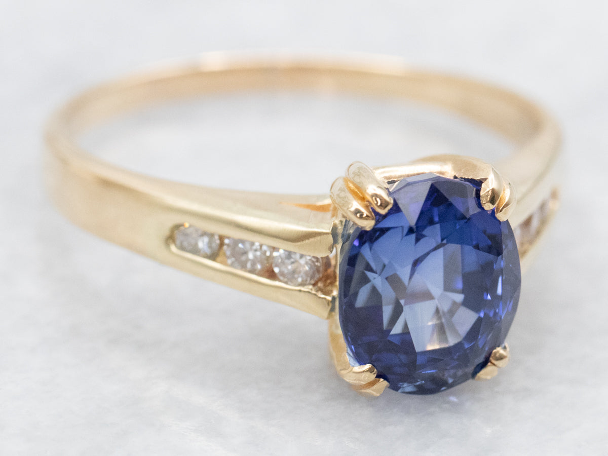 Yellow Gold Sapphire Engagement Ring with Diamond Accents