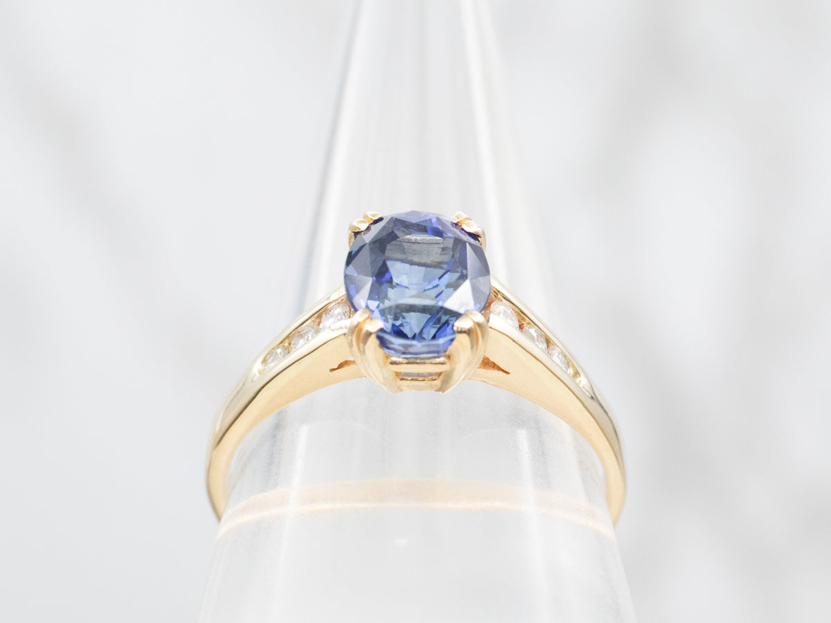 Yellow Gold Sapphire Engagement Ring with Diamond Accents