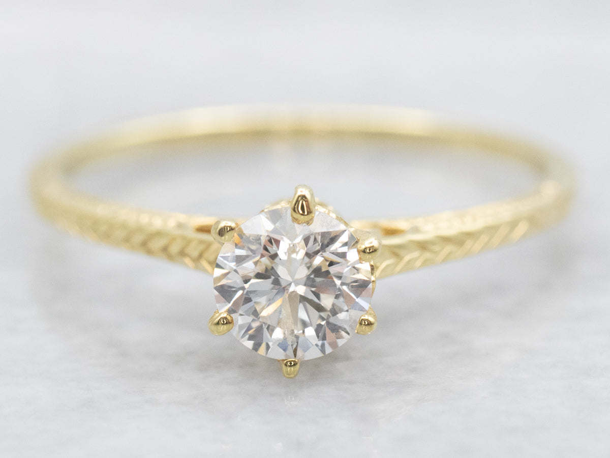 Engraved Gold Diamond Solitaire Engagement Ring