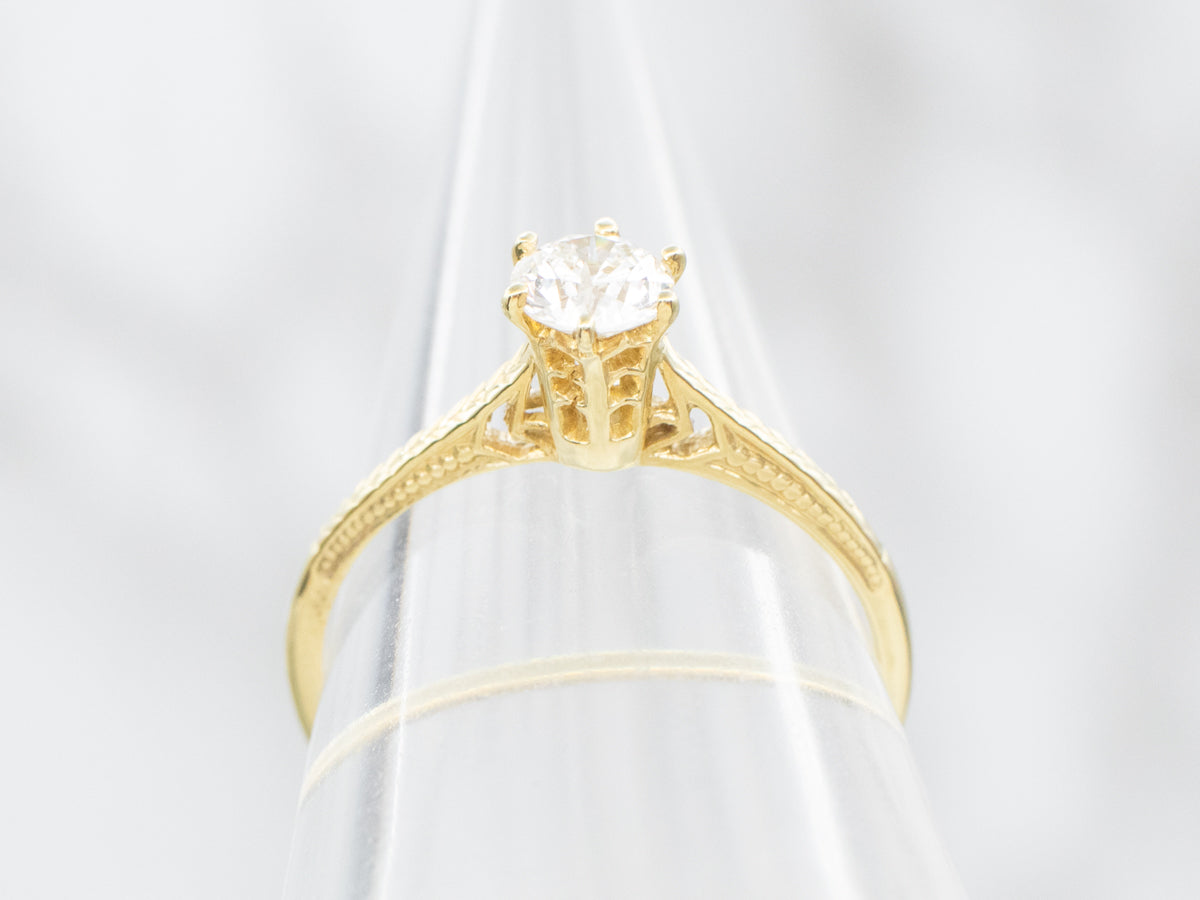 Engraved Gold Diamond Solitaire Engagement Ring