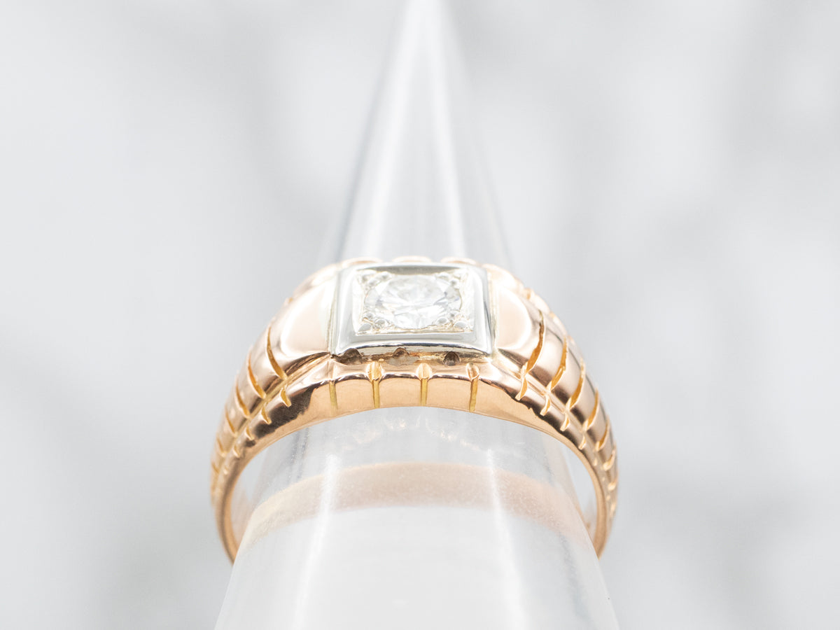 Men's Two Tone Gold Diamond Solitaire Ring