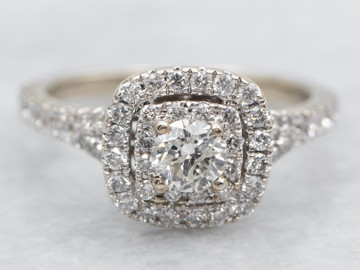 Modern Double Diamond Halo Engagement Ring