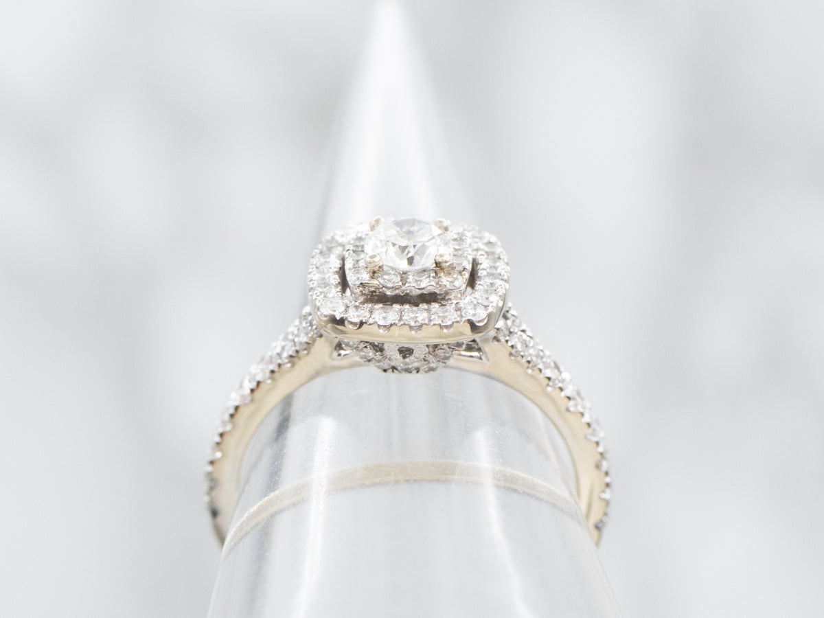 Modern Double Diamond Halo Engagement Ring