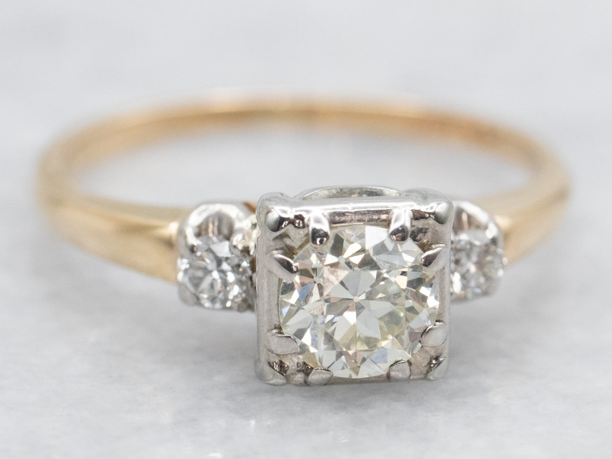 Retro Era European Cut Diamond Engagement Ring