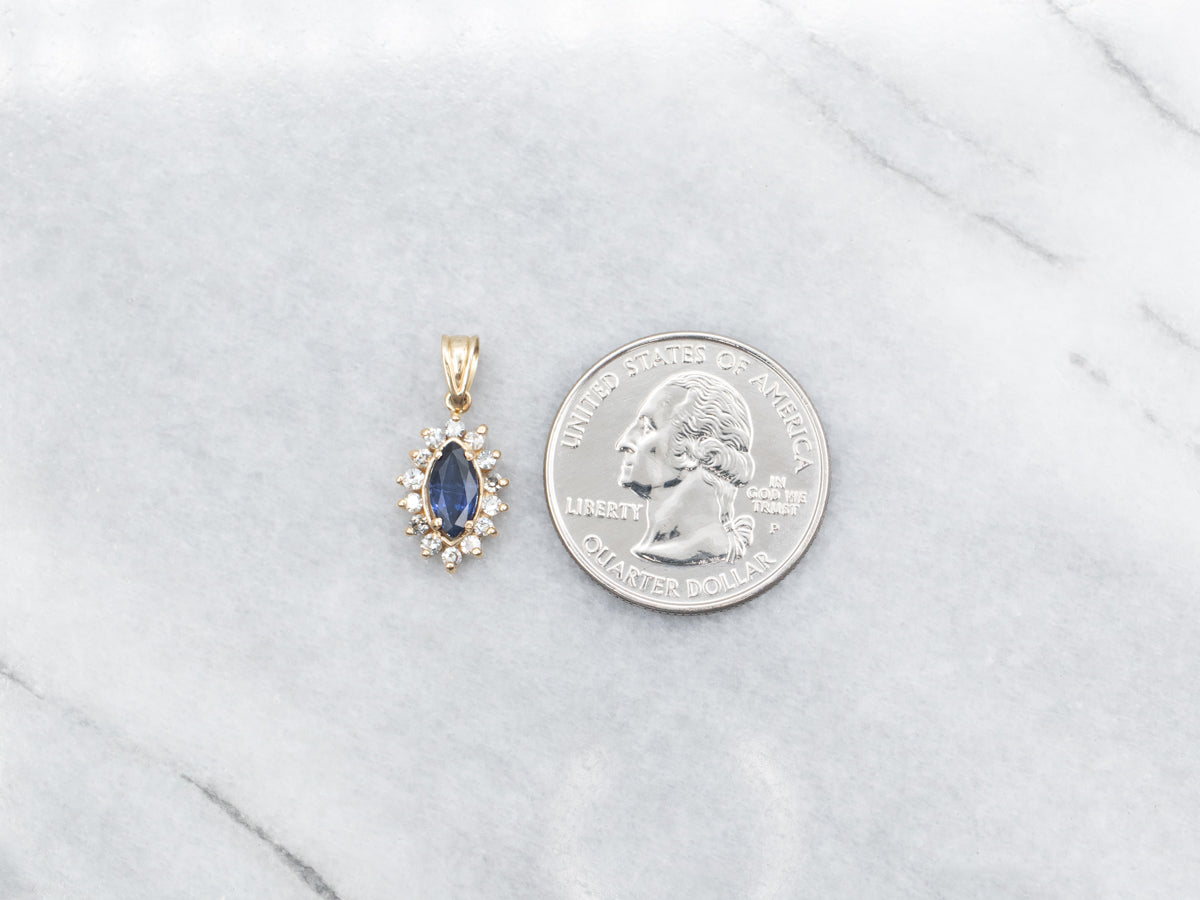 Marquise Cut Sapphire and Diamond Halo Pendant