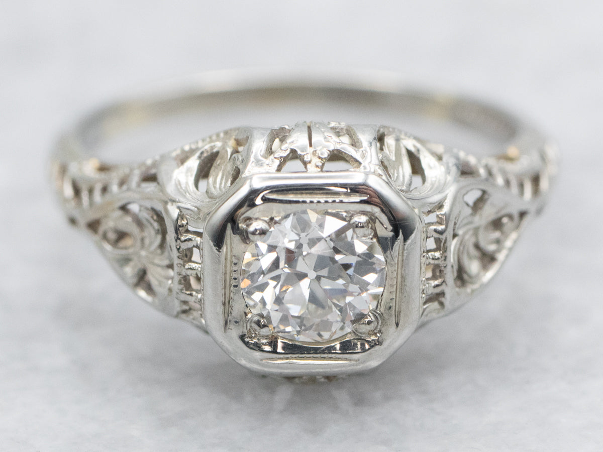 Art Deco Diamond Solitaire Engagement Ring