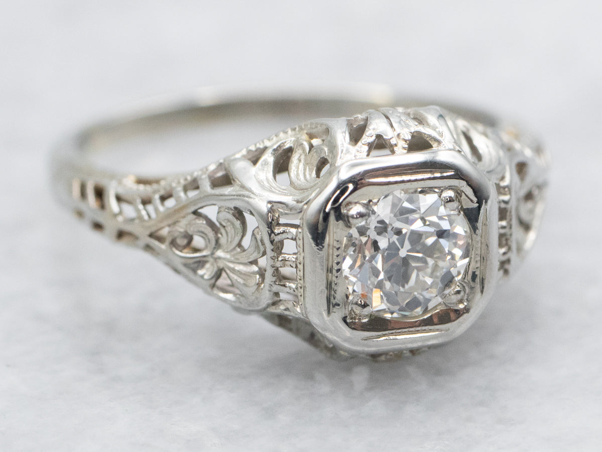 Art Deco Diamond Solitaire Engagement Ring