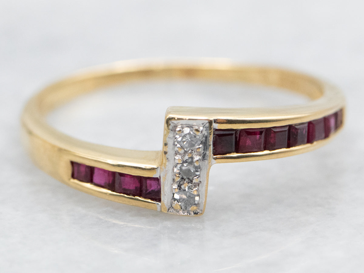 Diamond and Ruby Bypass Ring