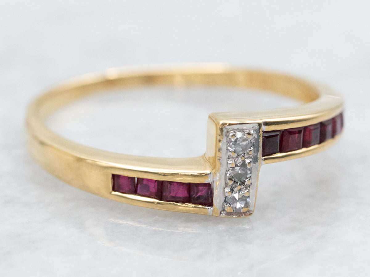 Diamond and Ruby Bypass Ring