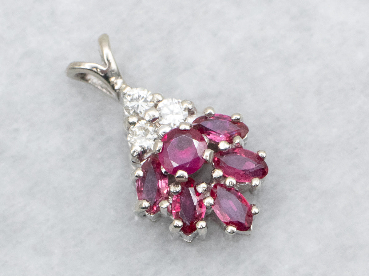 Ruby and Diamond Cluster Pendant