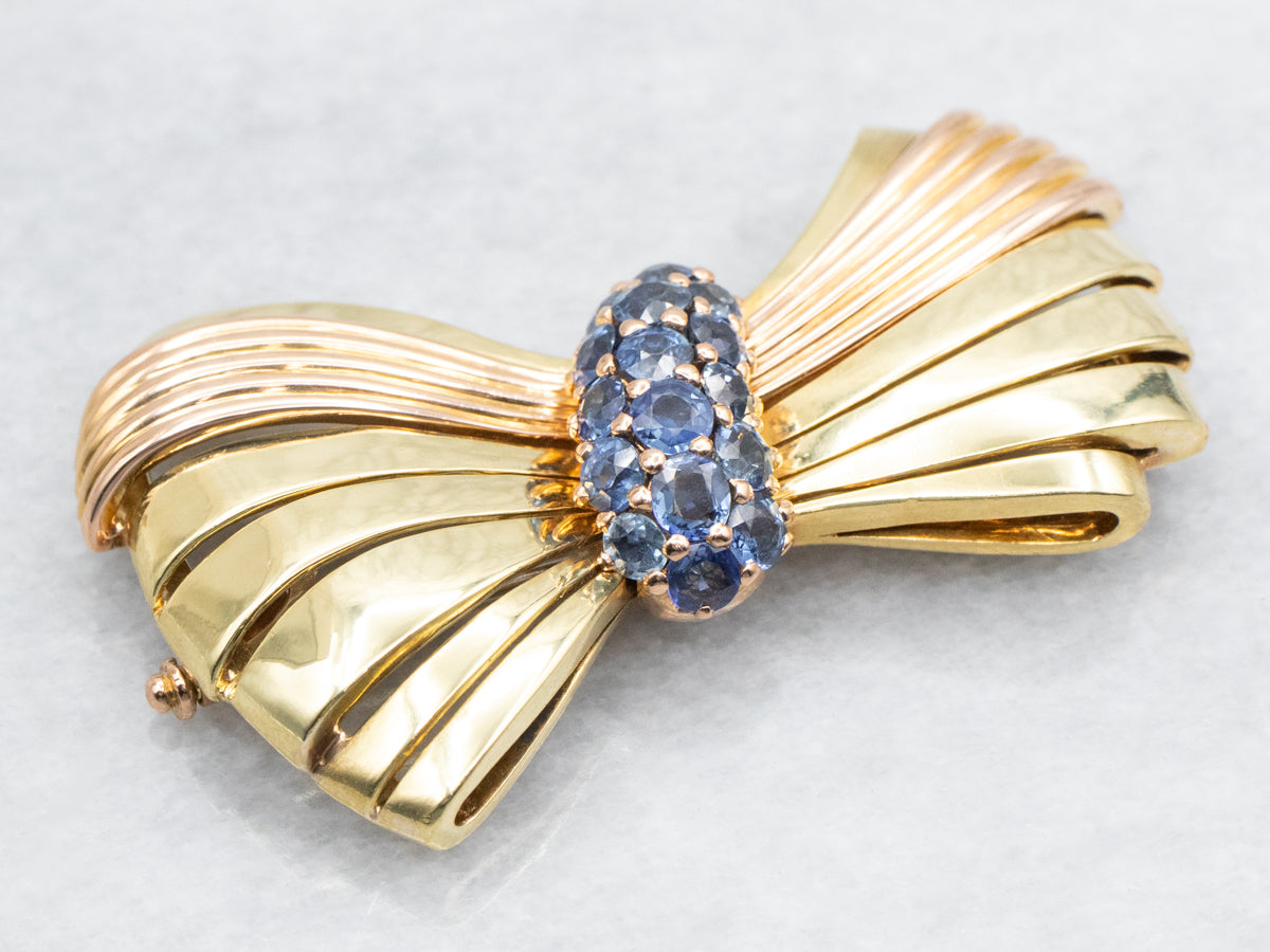 Two Tone Sapphire Bow Brooch