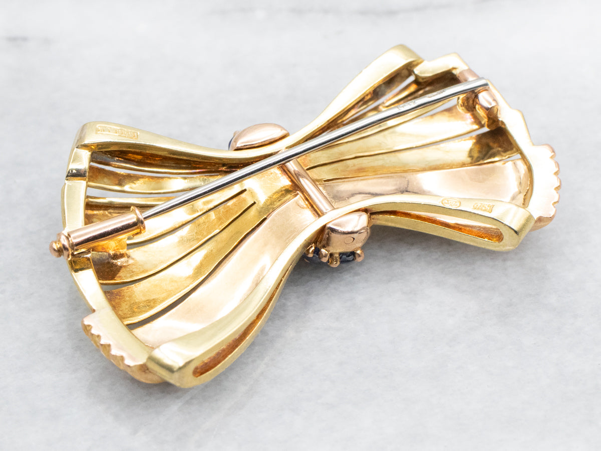 Two Tone Sapphire Bow Brooch