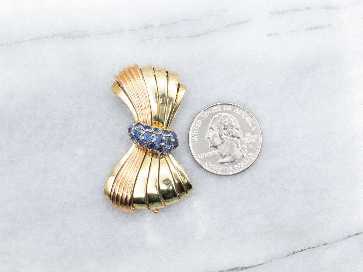 Two Tone Sapphire Bow Brooch