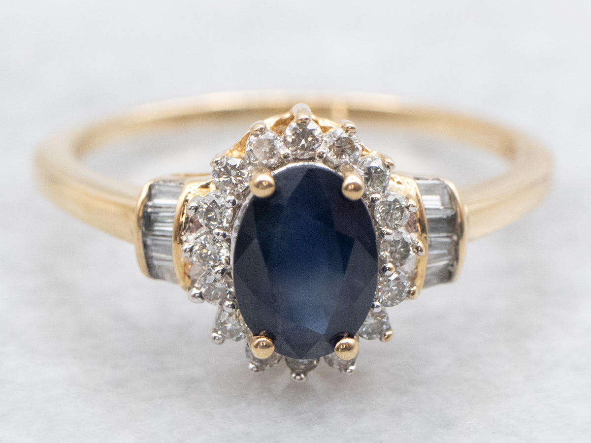 Sapphire and Diamond Halo Engagement Ring