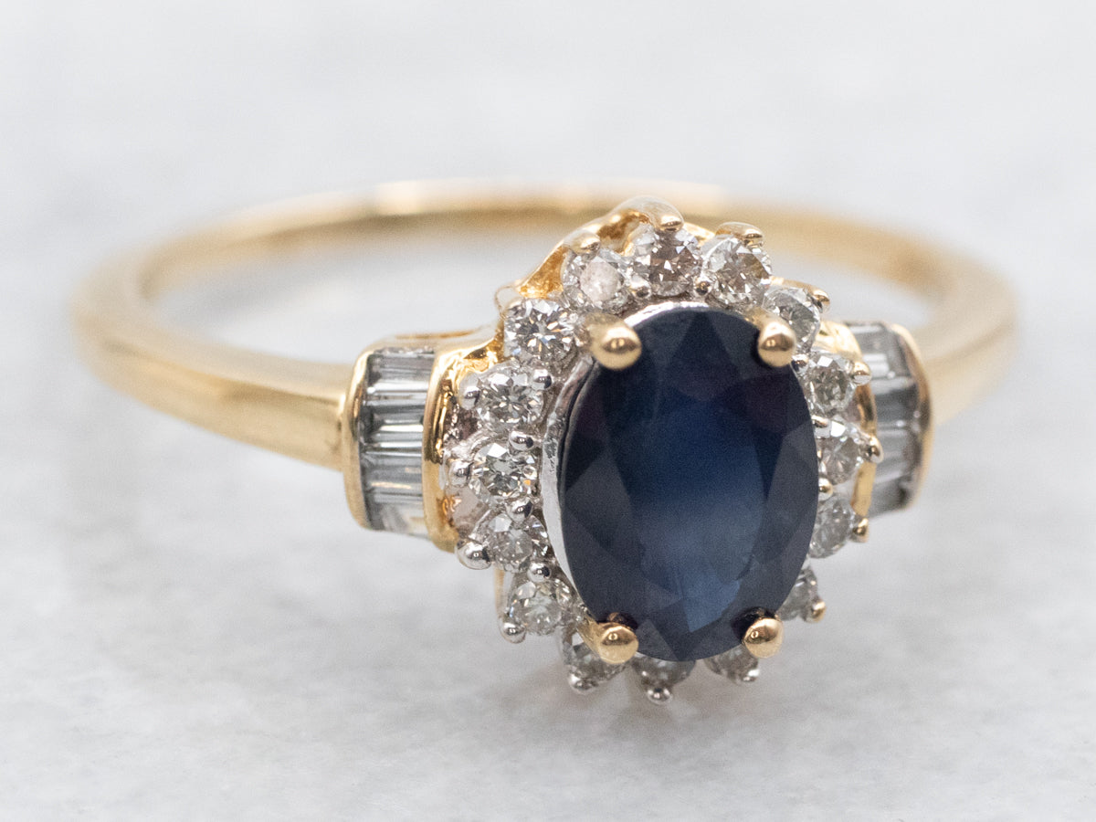 Sapphire and Diamond Halo Engagement Ring