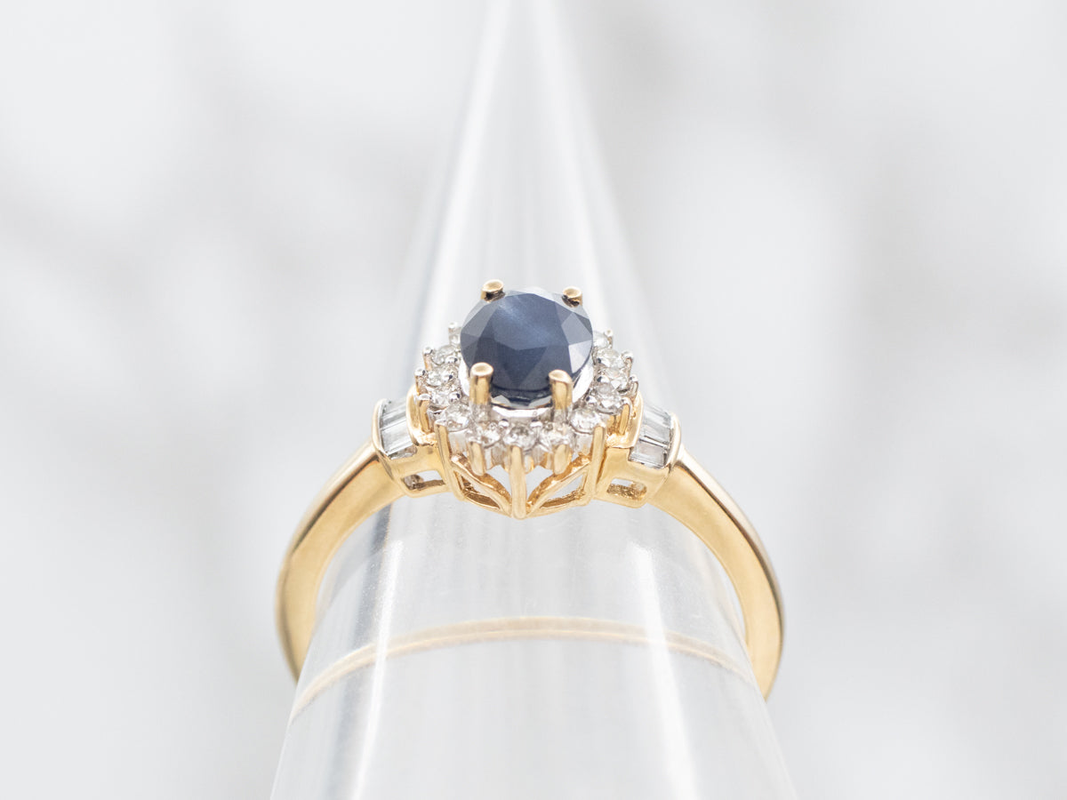 Sapphire and Diamond Halo Engagement Ring