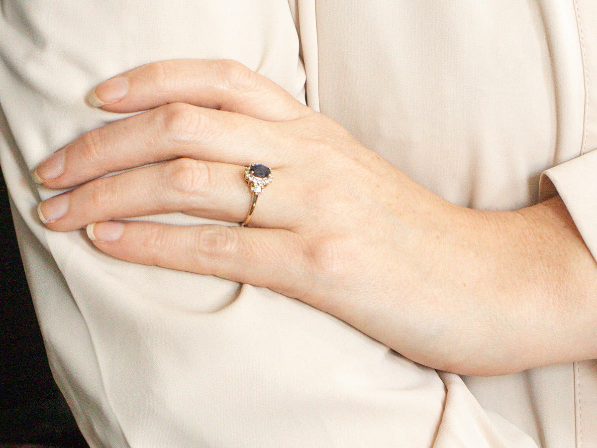 Sapphire and Diamond Halo Engagement Ring