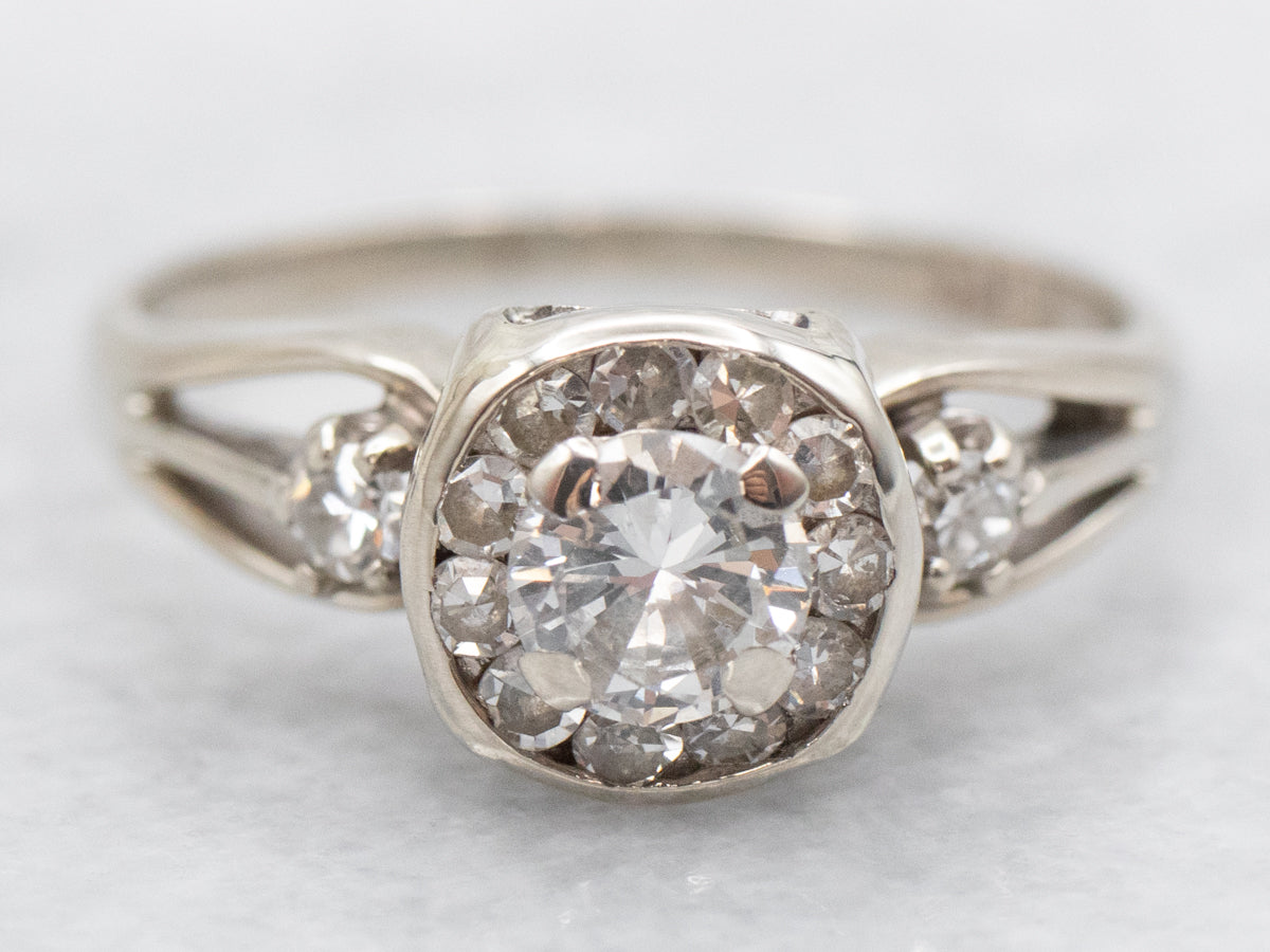 Vintage Diamond Halo Engagement Ring