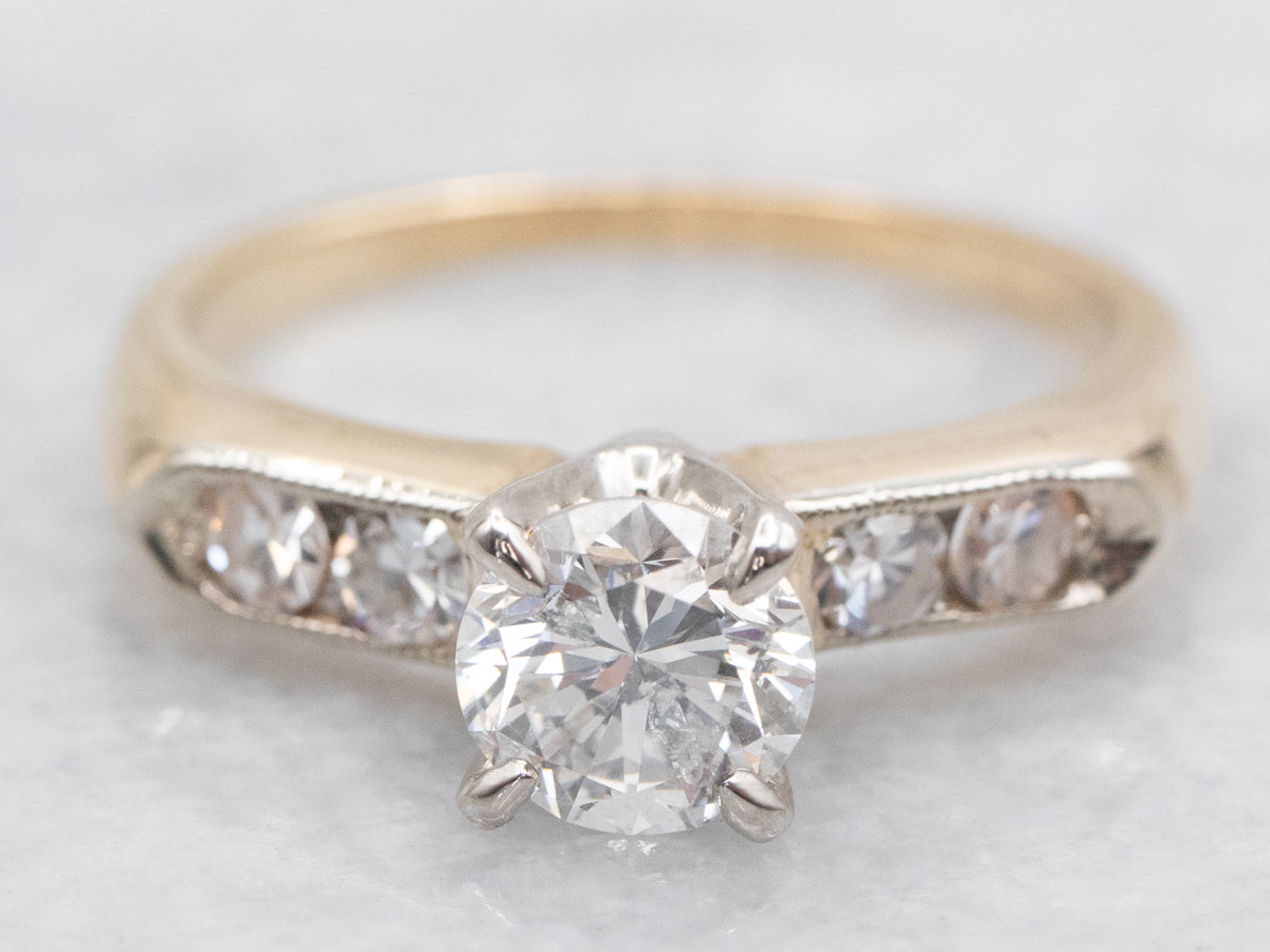 Retro Era Diamond Engagement Ring with Diamond Accents