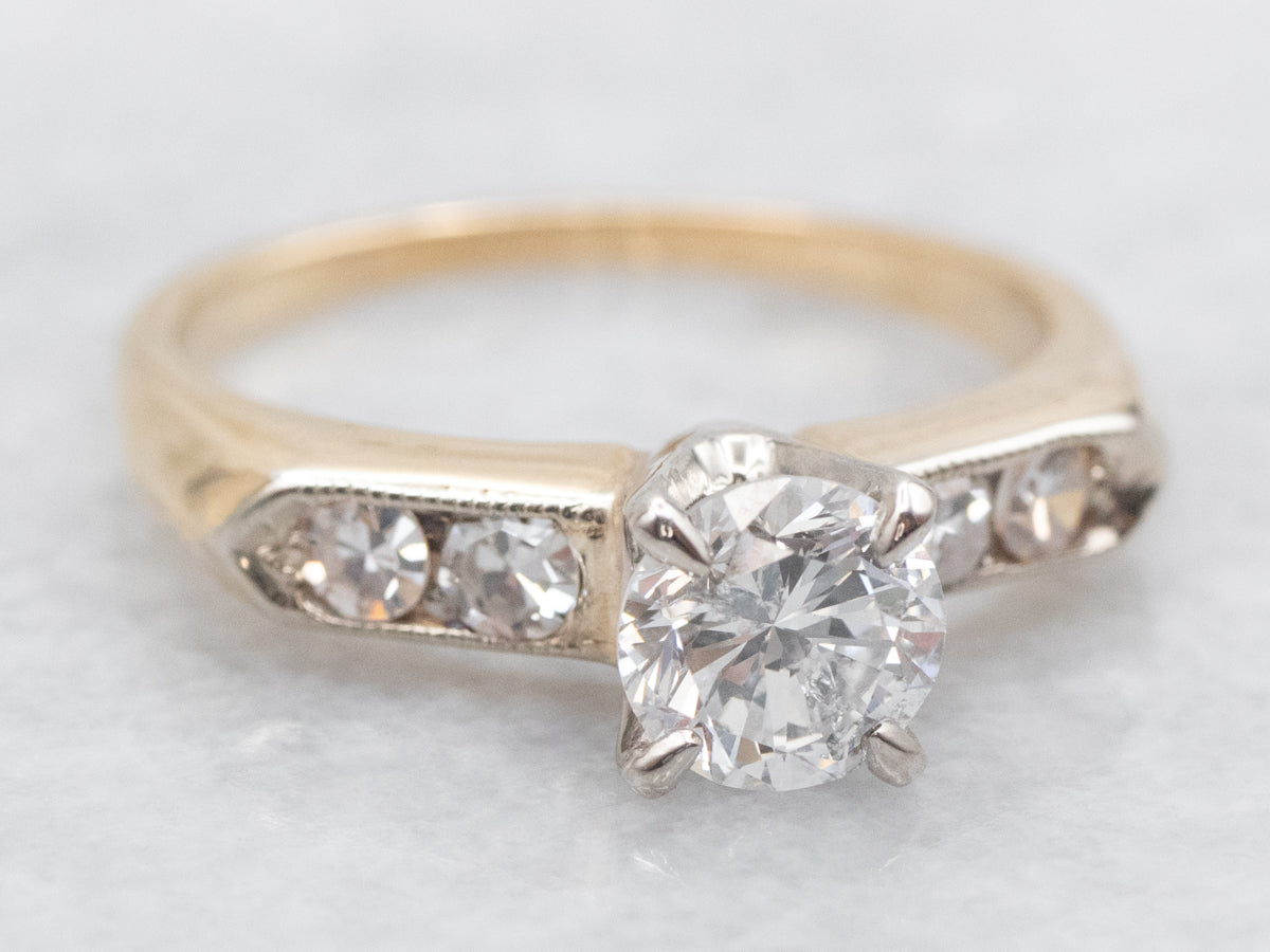 Retro Era Diamond Engagement Ring with Diamond Accents