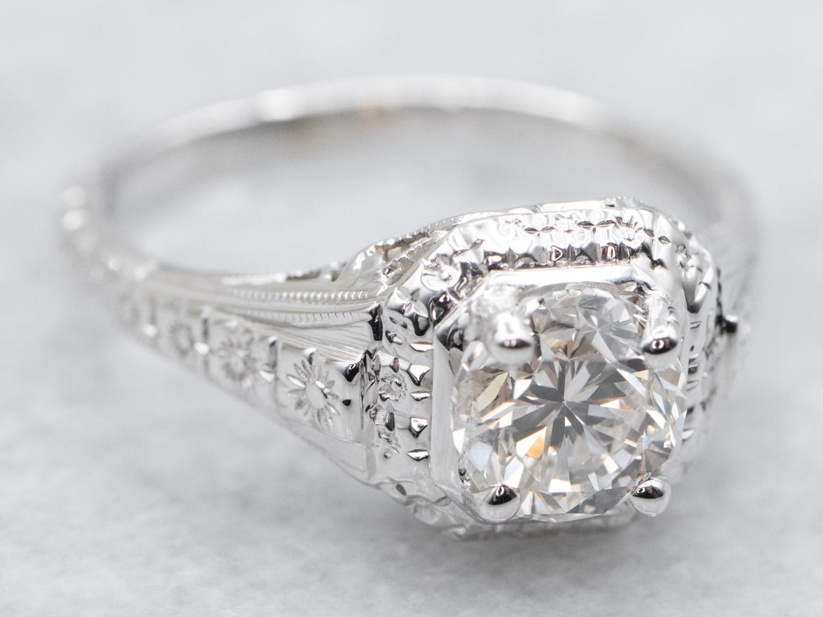 Art Deco White Gold Diamond Solitaire Engagement Ring