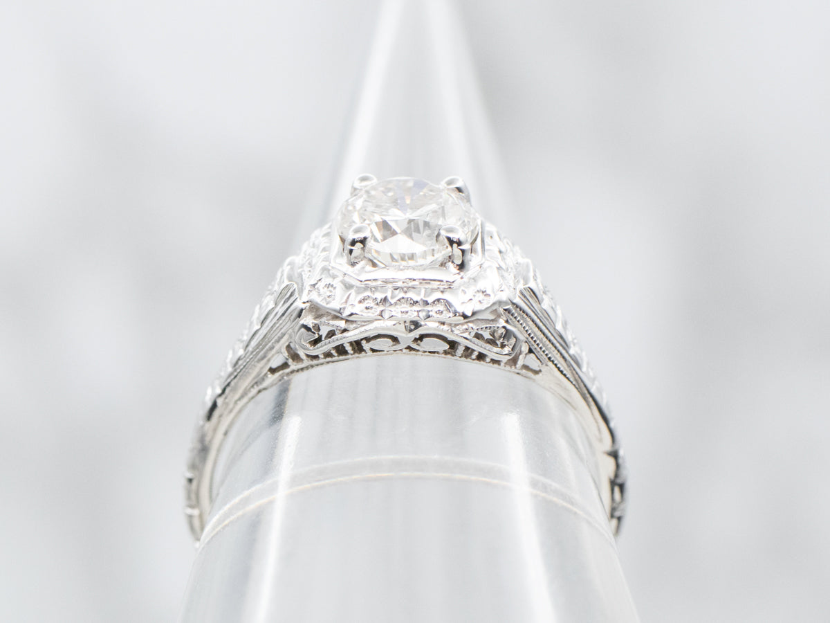 Art Deco White Gold Diamond Solitaire Engagement Ring