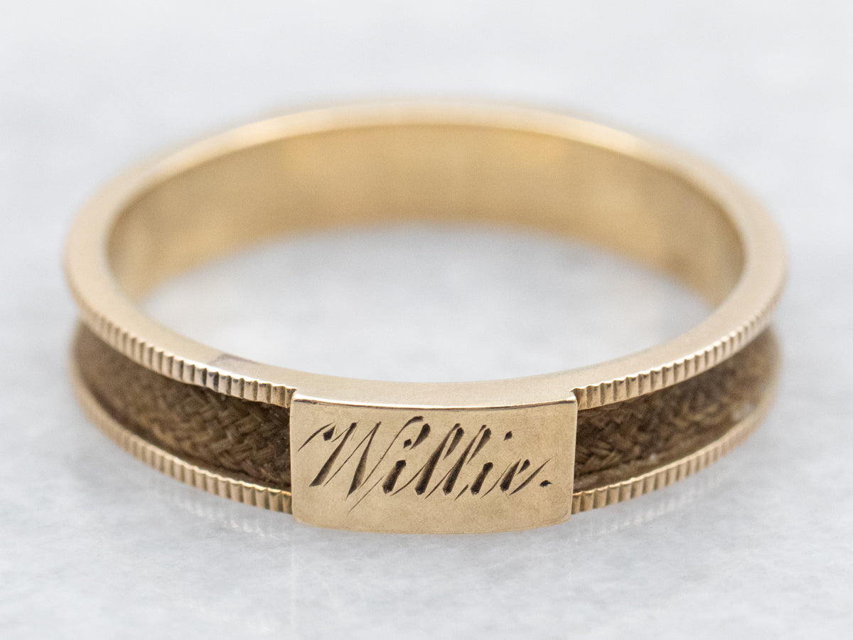 Victorian &quot;Willie P.C.&quot; Engraved Band with Braided Hair Inlay