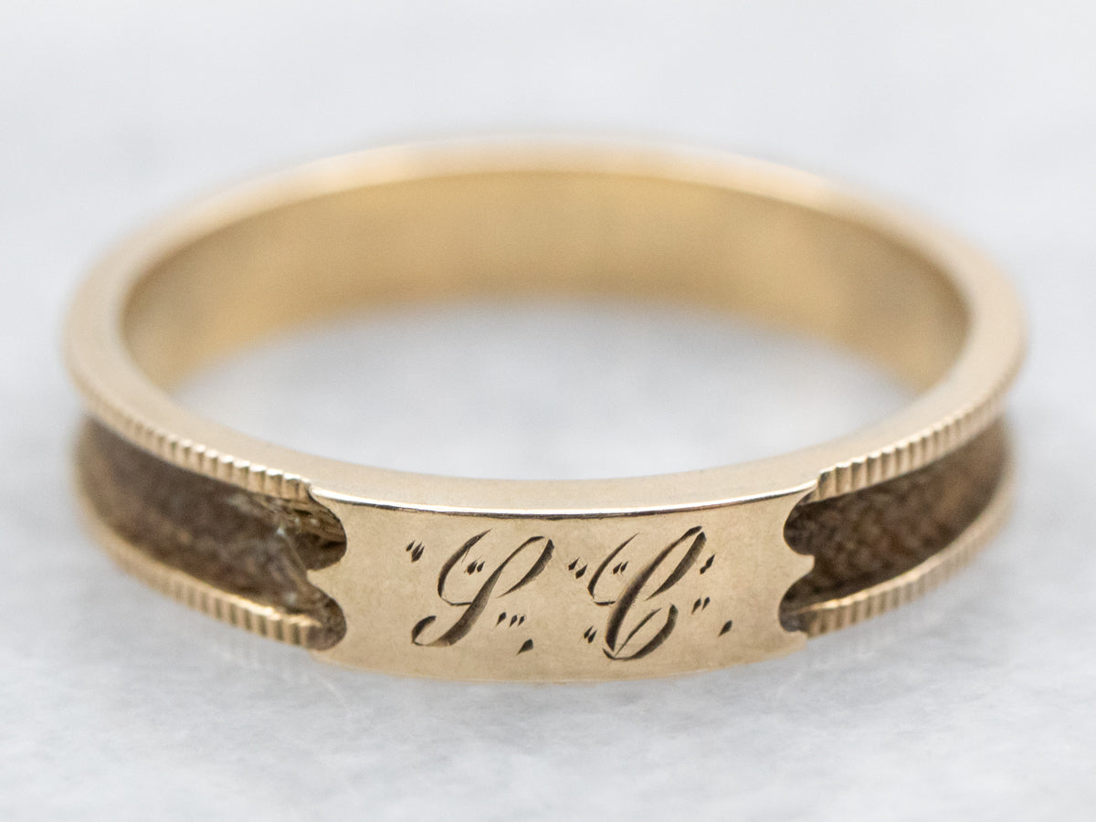 Victorian "Willie P.C." Engraved Band with Braided Hair Inlay