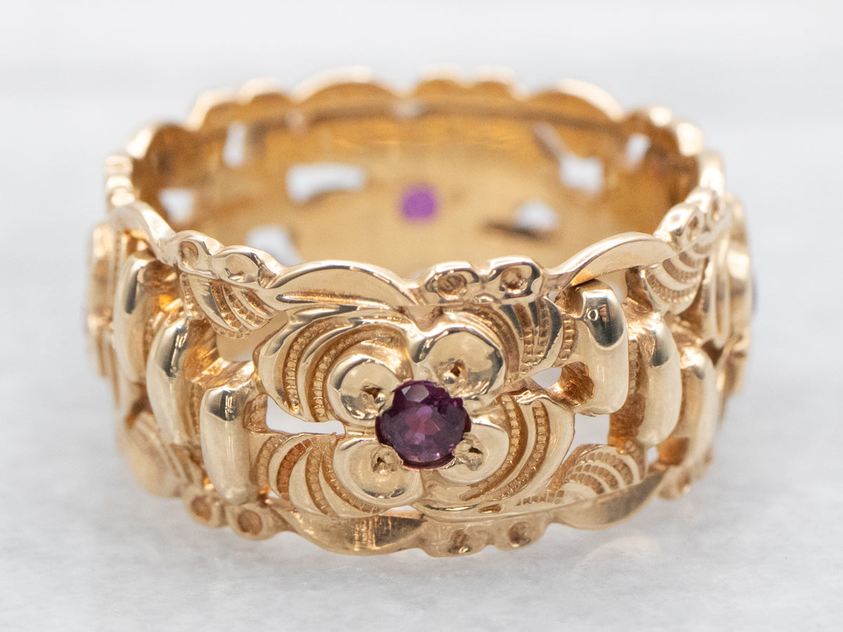 Openwork Floral Ruby Band